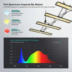 ARAY 4 Grow Light - Pflanzlampfe. LED grow light system with spectral data and color temperature information on a gray background
