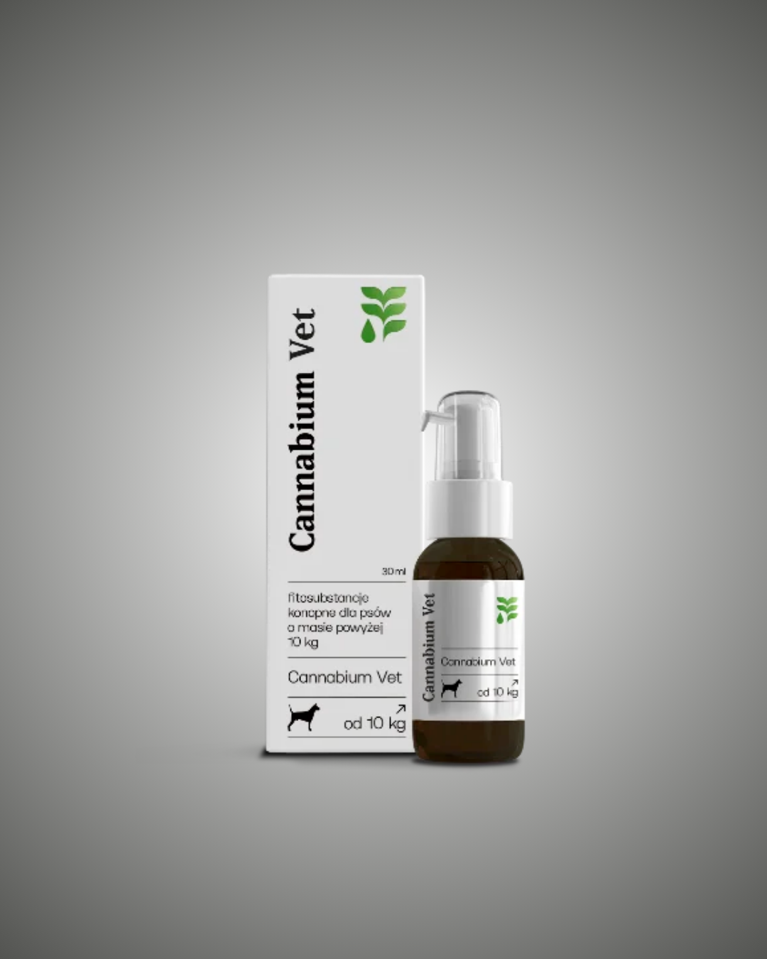 Cannabium Vet bottle and packaging on a gray background