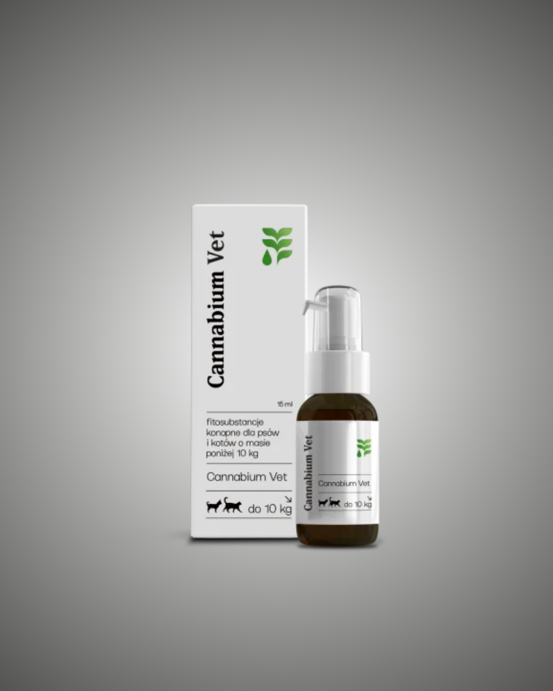 Cannabium Vet bottle and packaging on a gray background