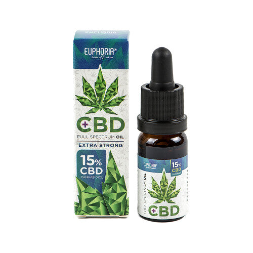 Euphoria CBD Oil 15% with packaging on white background