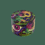 A metal grinder with a colorful design featuring skulls and the brand name EUPHORIA.