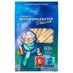 Packaging of Granny's Hybrid Deluxe Filter with an illustration of an elderly woman smoking a cigarette.