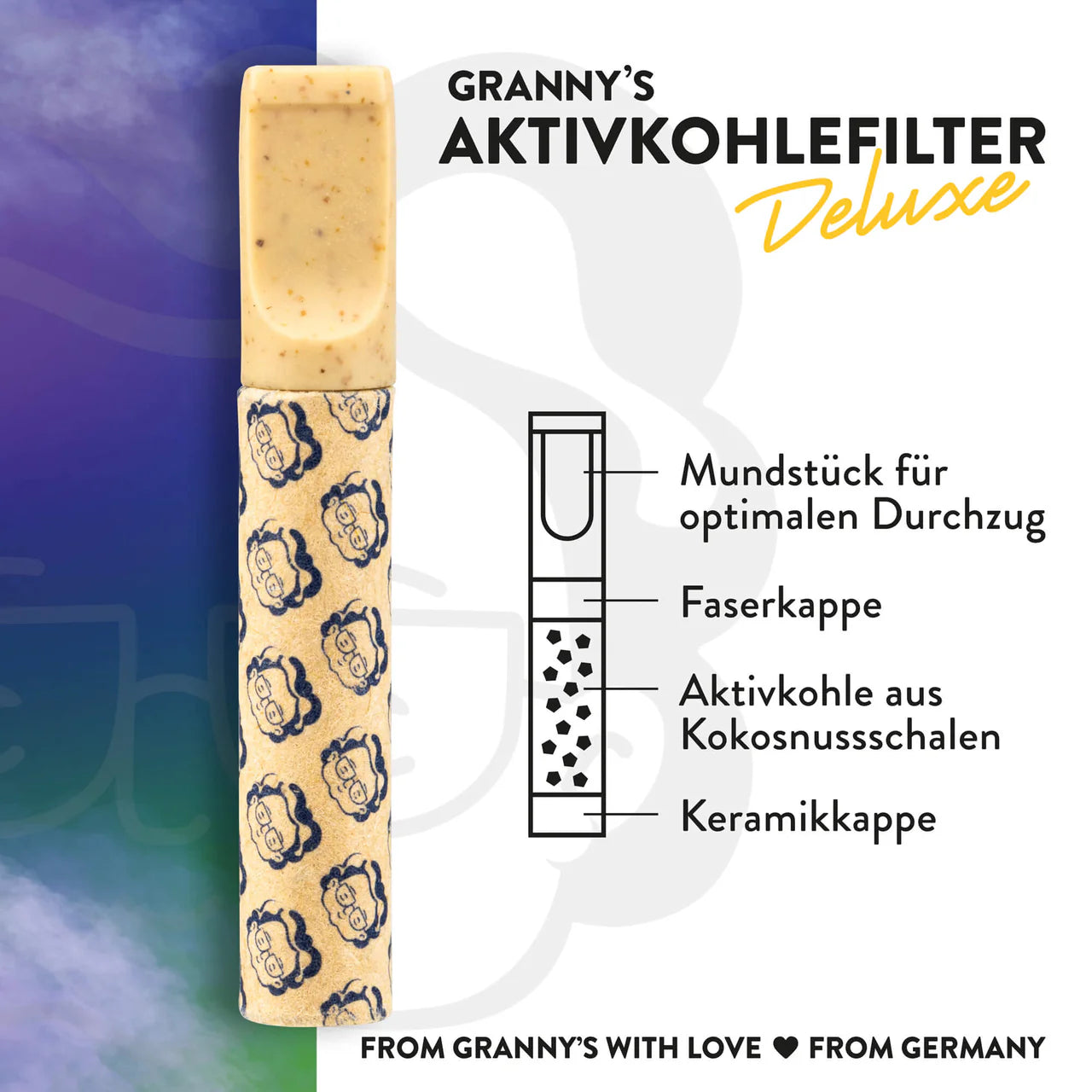 Granny's Hybrid Filter Deluxe with product details and branding text.