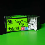 Box of hybrid filters with green and black design on a green surface