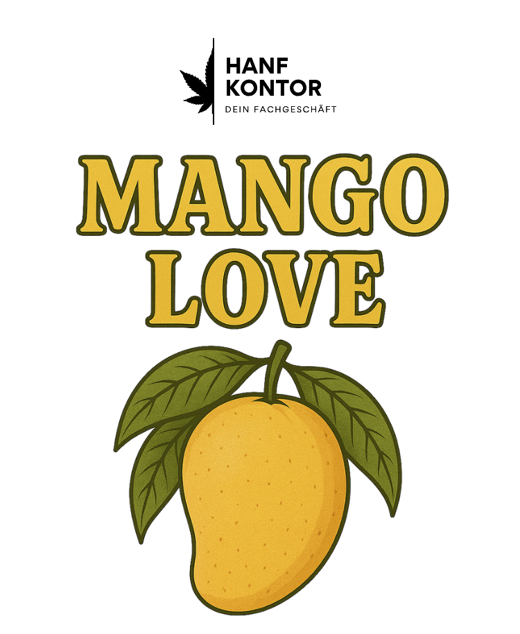Mango illustration with text about PHC content and pricing on a white background