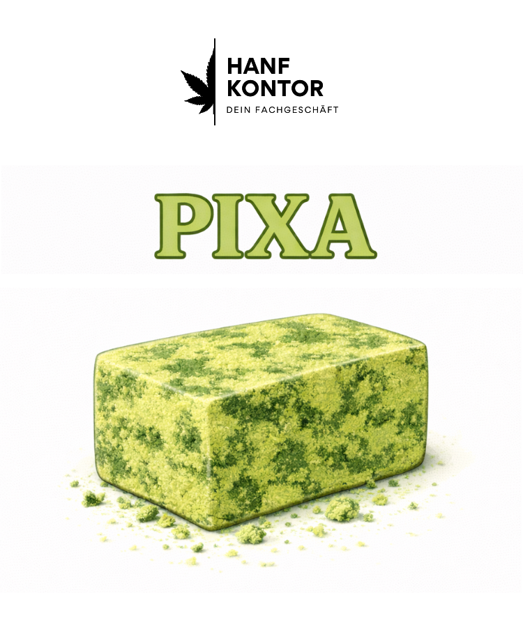 Block of green substance with text about PHC percentages on a white background