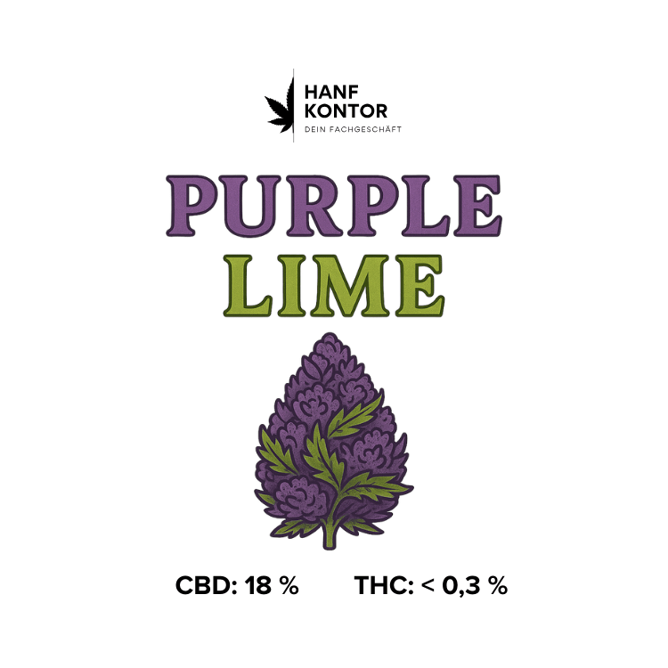Label for 'Purple Lime' Bud by Hanf Kontor with percentages.