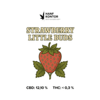 Strawberry Little Buds product label with percentages on a white background